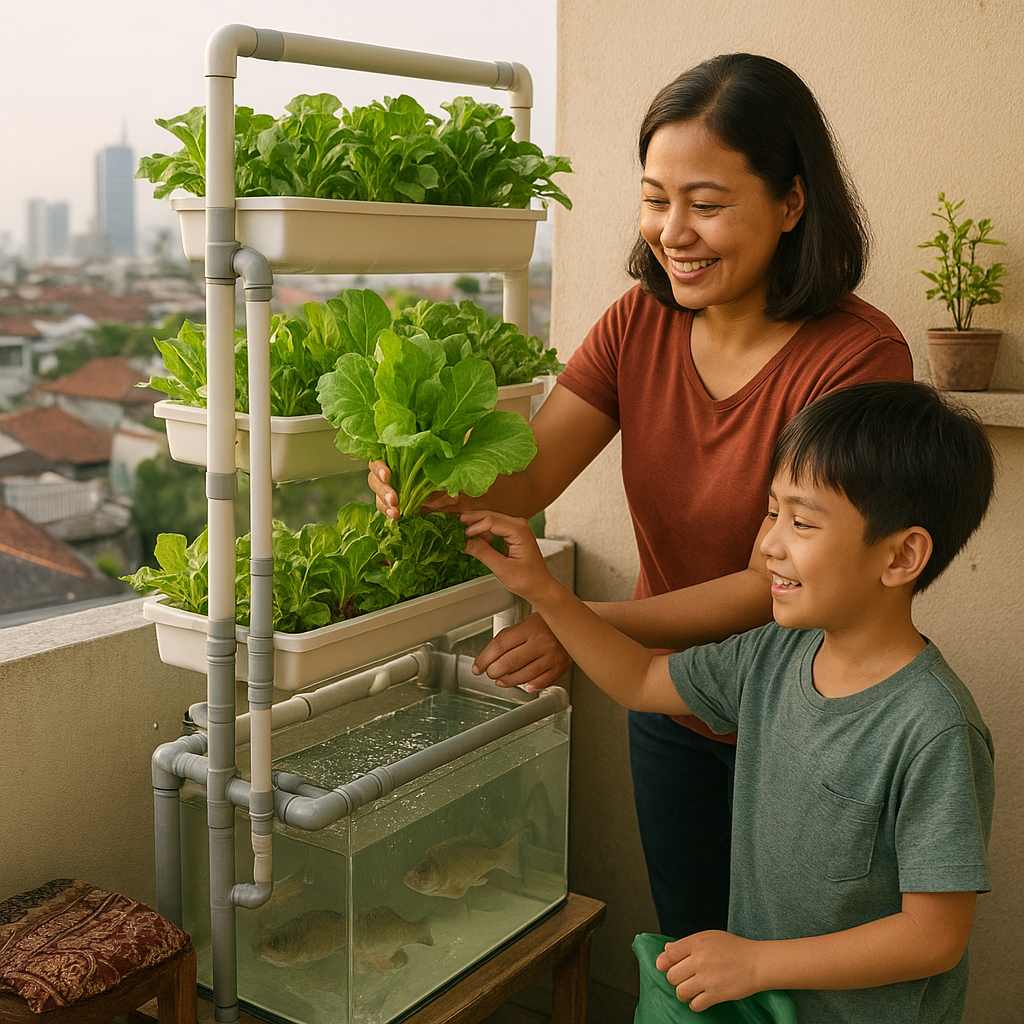 Model 'Urban Aquaponik Vertikal' di Lahan Sempit Perkotaan, Hasilkan Ikan dan Sayur untuk Konsumsi Keluarga