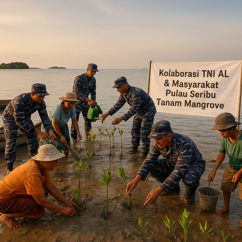 Kolaborasi TNI AL dan Masyarakat Pulau Seribu Tanam Mangrove untuk Mitigasi Perubahan Iklim