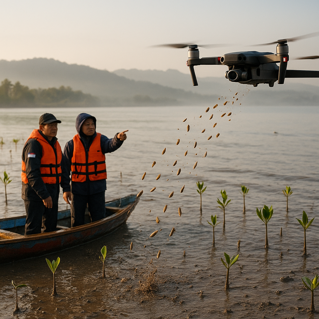 Drone Penebar Benih dan Pemantau Hutan Mangrove Pulihkan Ekosistem Pesisir Sulawesi
