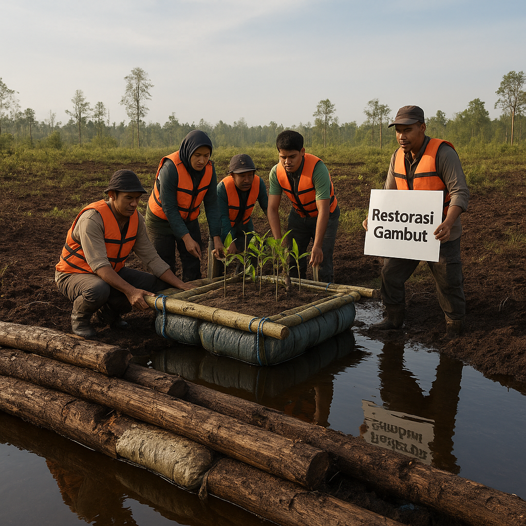 Restorasi Gambut Berskala Besar di Kalimantan dengan Teknologi Canal Blocking dan Penanaman Rakit