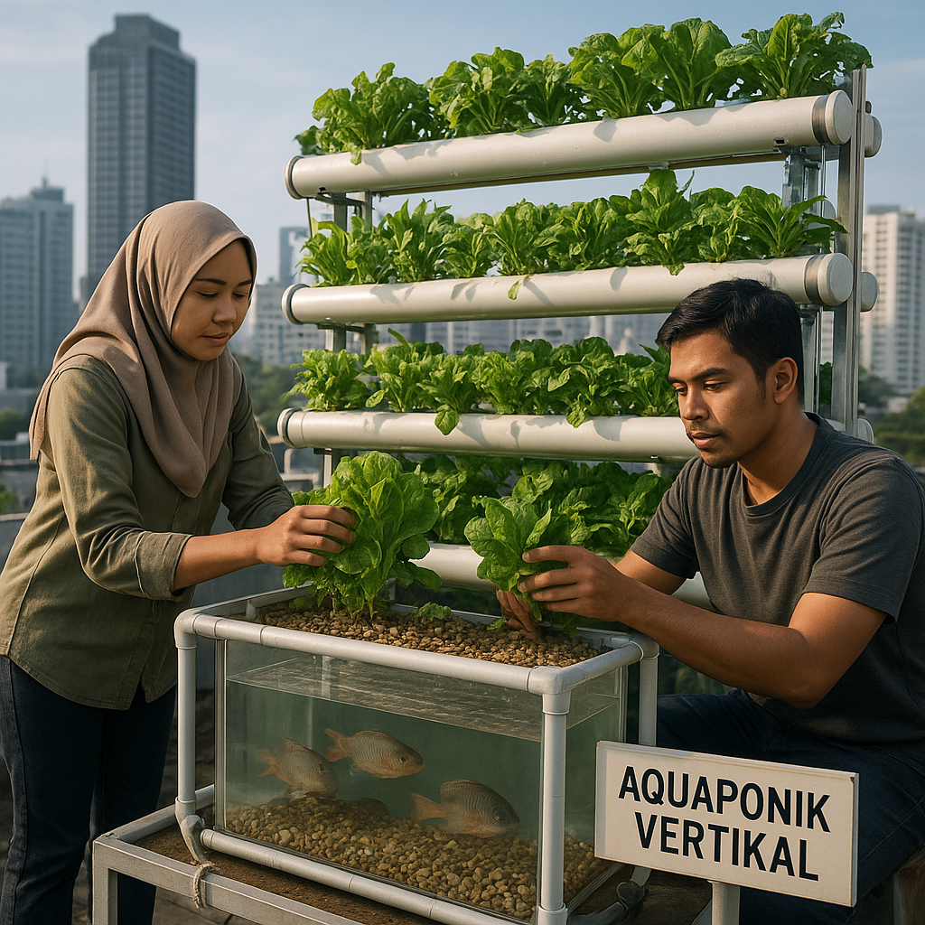 Sistem 'Aquaponik Vertikal' di Perkotaan untuk Produksi Sayuran dan Ikan Skala Rumah Tangga