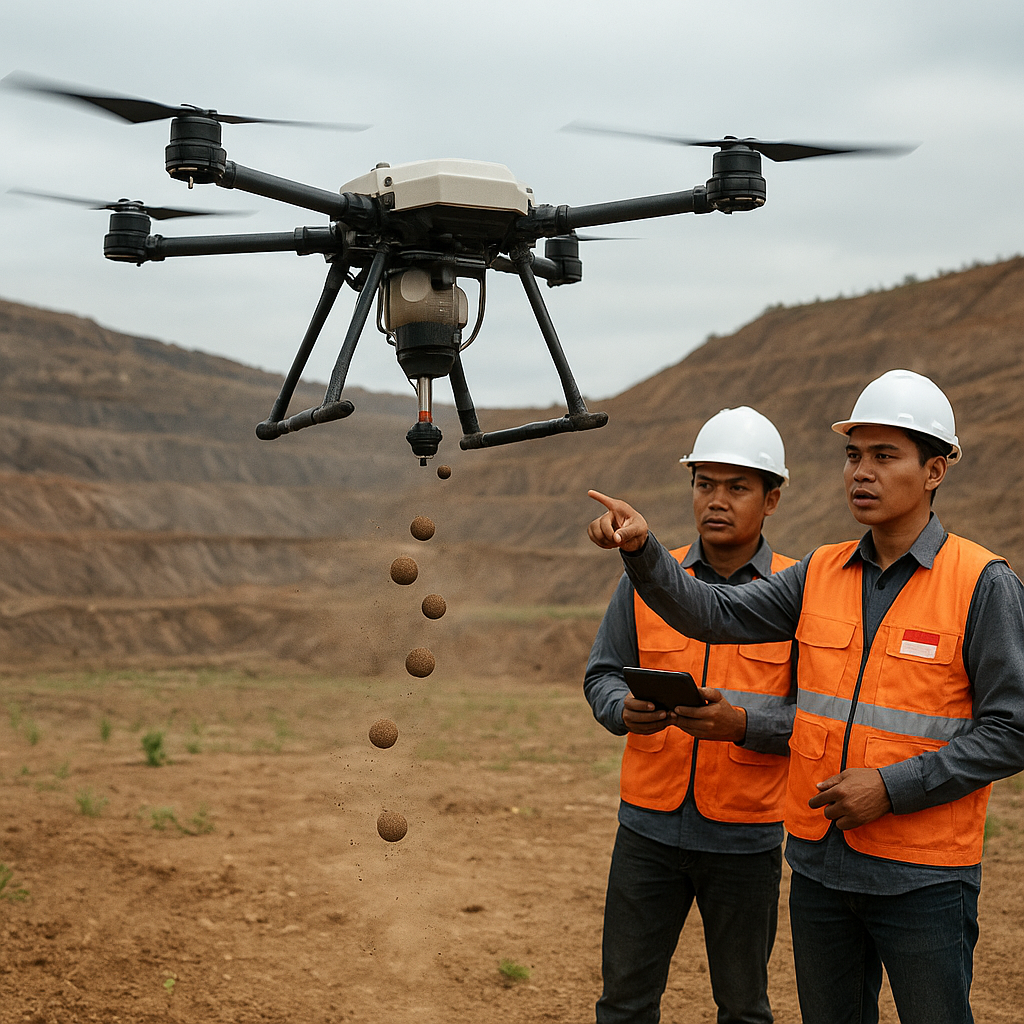 Penggunaan Drone dan Seed Ball untuk Revegetasi Area Pasca Tambang
