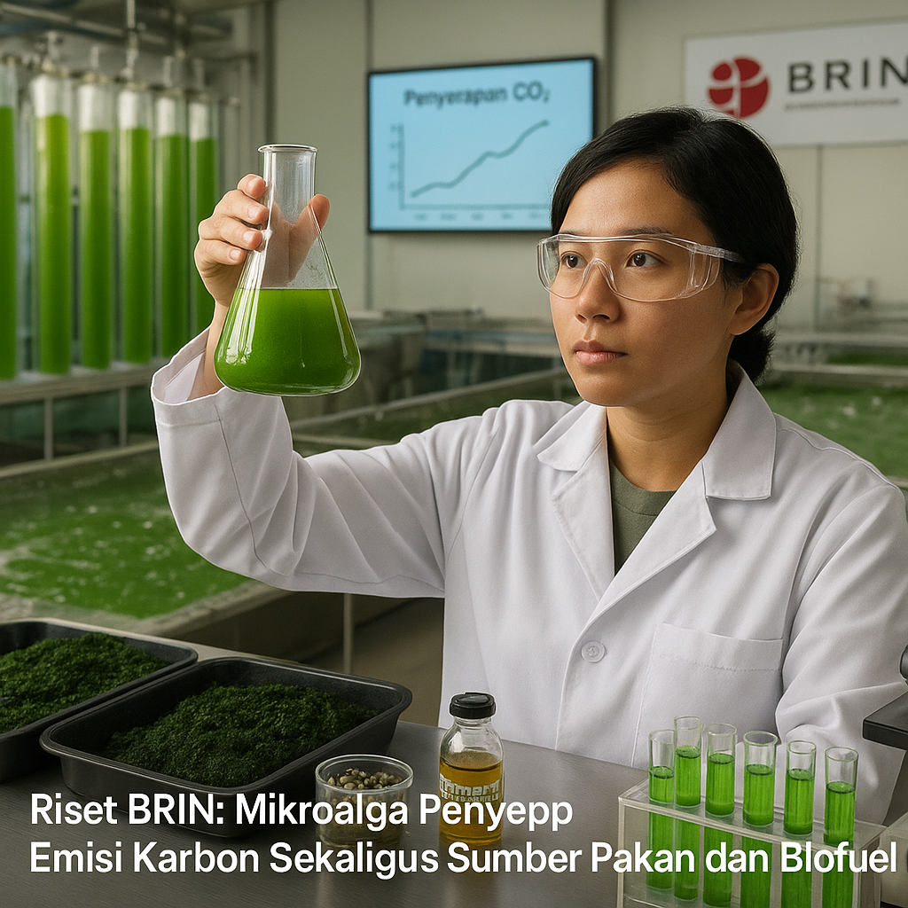 Riset BRIN: Mikroalga Penyerap Emisi Karbon Sekaligus Sumber Pakan dan Biofuel