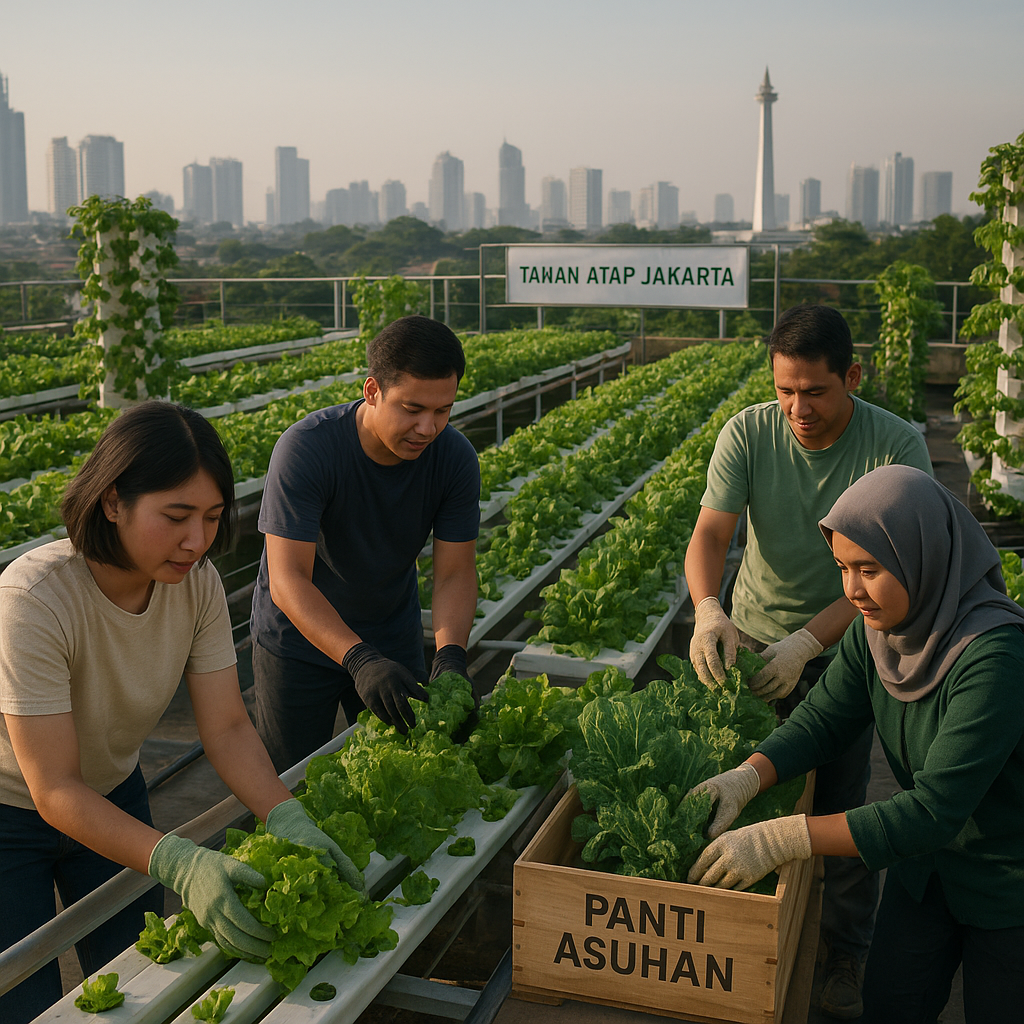 Pertanian Vertikal di Atap Gedung Jakarta Suplai Sayur untuk Panti Asuhan