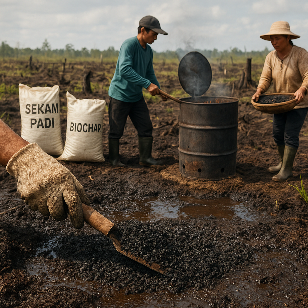 Biochar dari Limbah Sekam Padi Perbaiki Tanah Gambut di Kalimantan