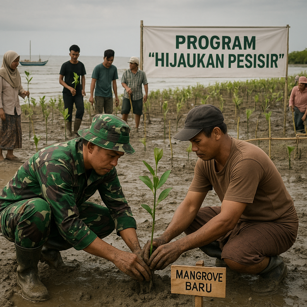 TNI AD Reboisasi Mangrove di Pesisir Utara Jawa Cegah Abrasi