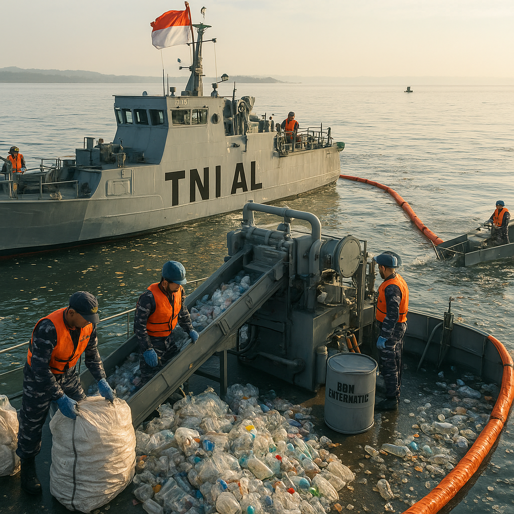 TNI AL Bersihkan Sampah Laut dengan Kapal Pengolah Sampah