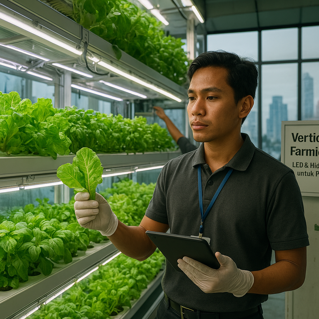 Inovasi Vertical Farming dengan Teknologi LED dan Hidroponik untuk Pasokan Sayuran Segar di Pusat Kota