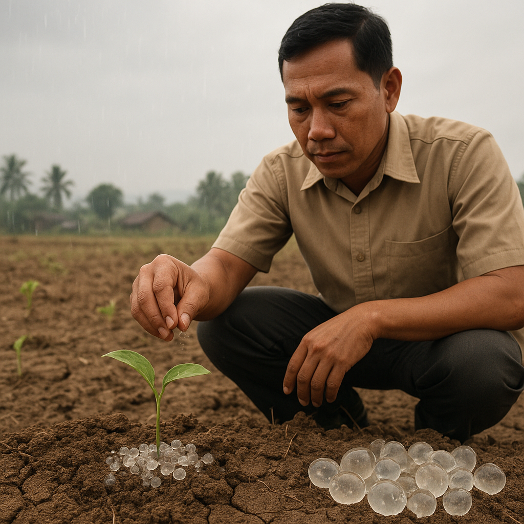 Teknologi Hidrogel Penyerap Air Hujan untuk Tanaman di Lahan Kritis