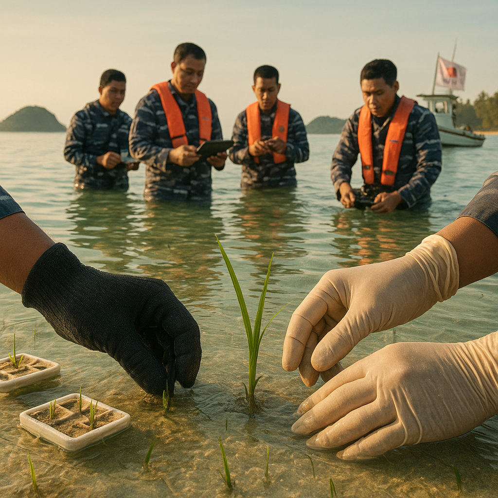 TNI AL Tanam Lamun: Restorasi Padang Lamun untuk Mitigasi Perubahan Iklim di Kepulauan Riau