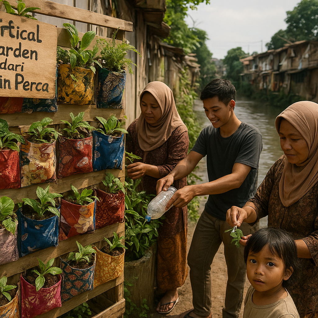 Vertical Garden dari Limbah Kain Perca: Solusi Ruang Terbatas di Kampung Bantaran Kali Ciliwung