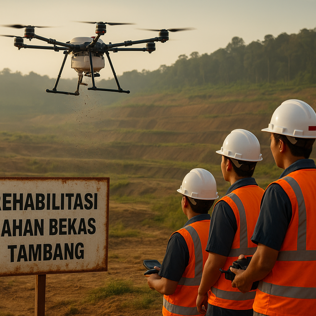 Drone Penyebar Benih dan Pupuk Diterapkan untuk Rehabilitasi Lahan Bekas Tambang di Kalimantan