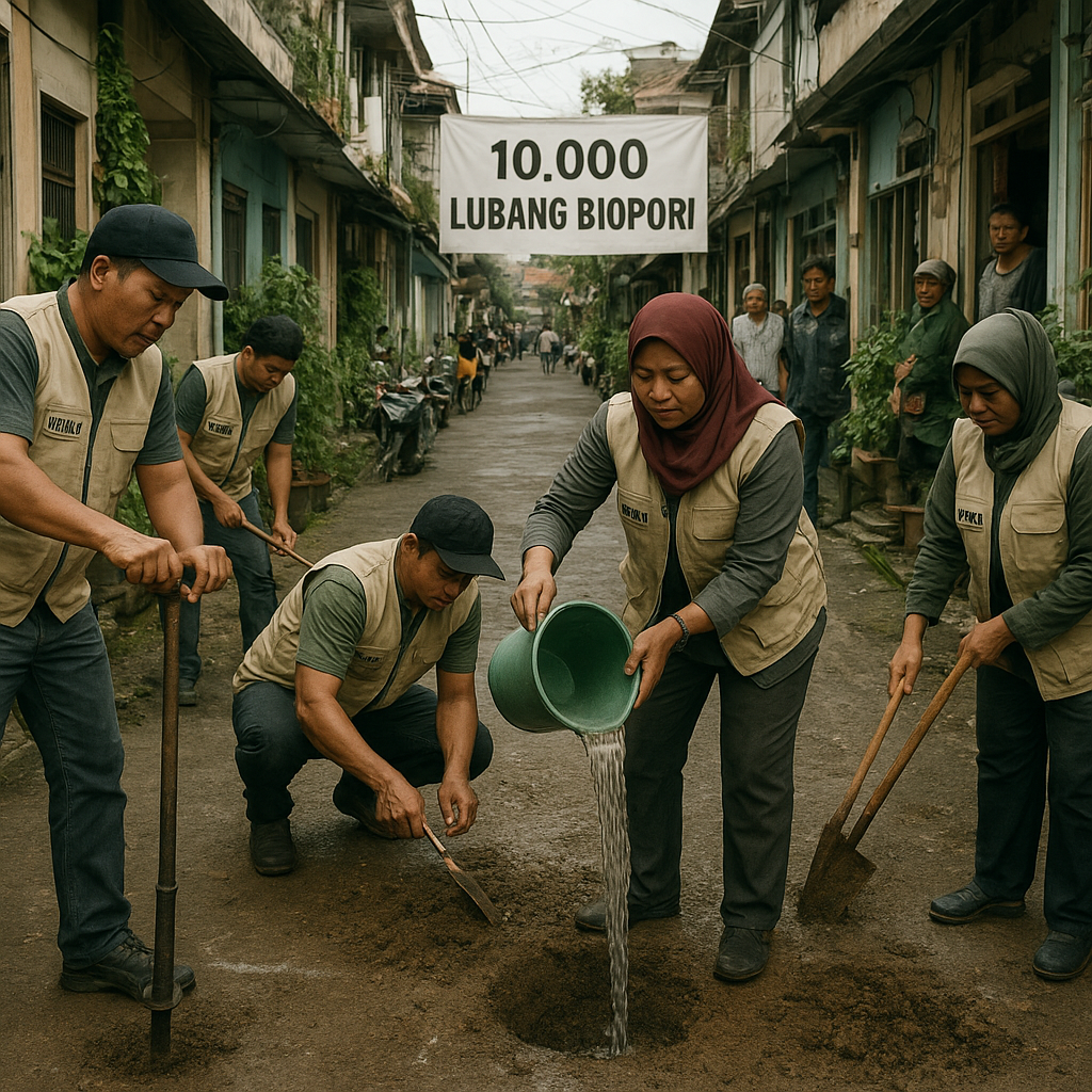 Lubang Biopori Massal di Permukiman Padat Jakarta Barat Turunkan Risiko Banjir 30%