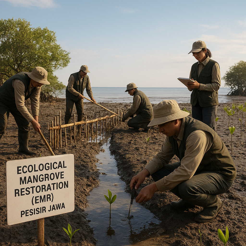 Pemulihan Ekosistem Mangrove dengan Teknik 'Ecological Mangrove Restoration' di Pesisir Jawa