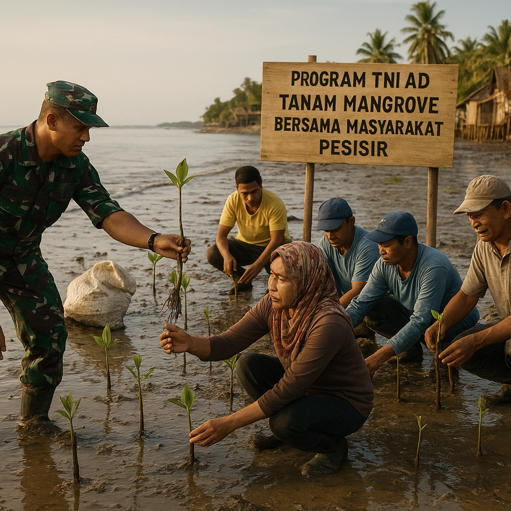 Program TNI AD Tanam Mangrove Bersama Masyarakat Pesisir