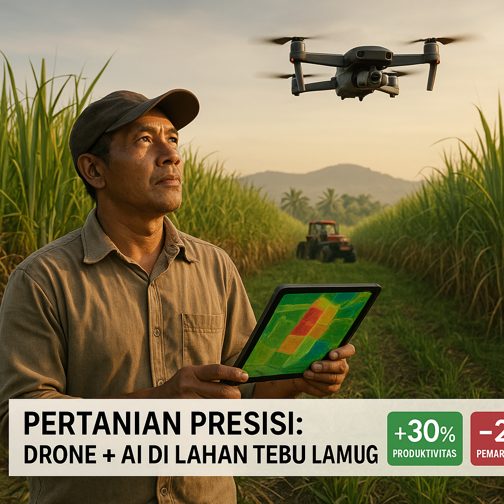 Pertanian Presisi dengan Drone dan AI di Lahan Tebu Lampung Tingkatkan Produktivitas 30%