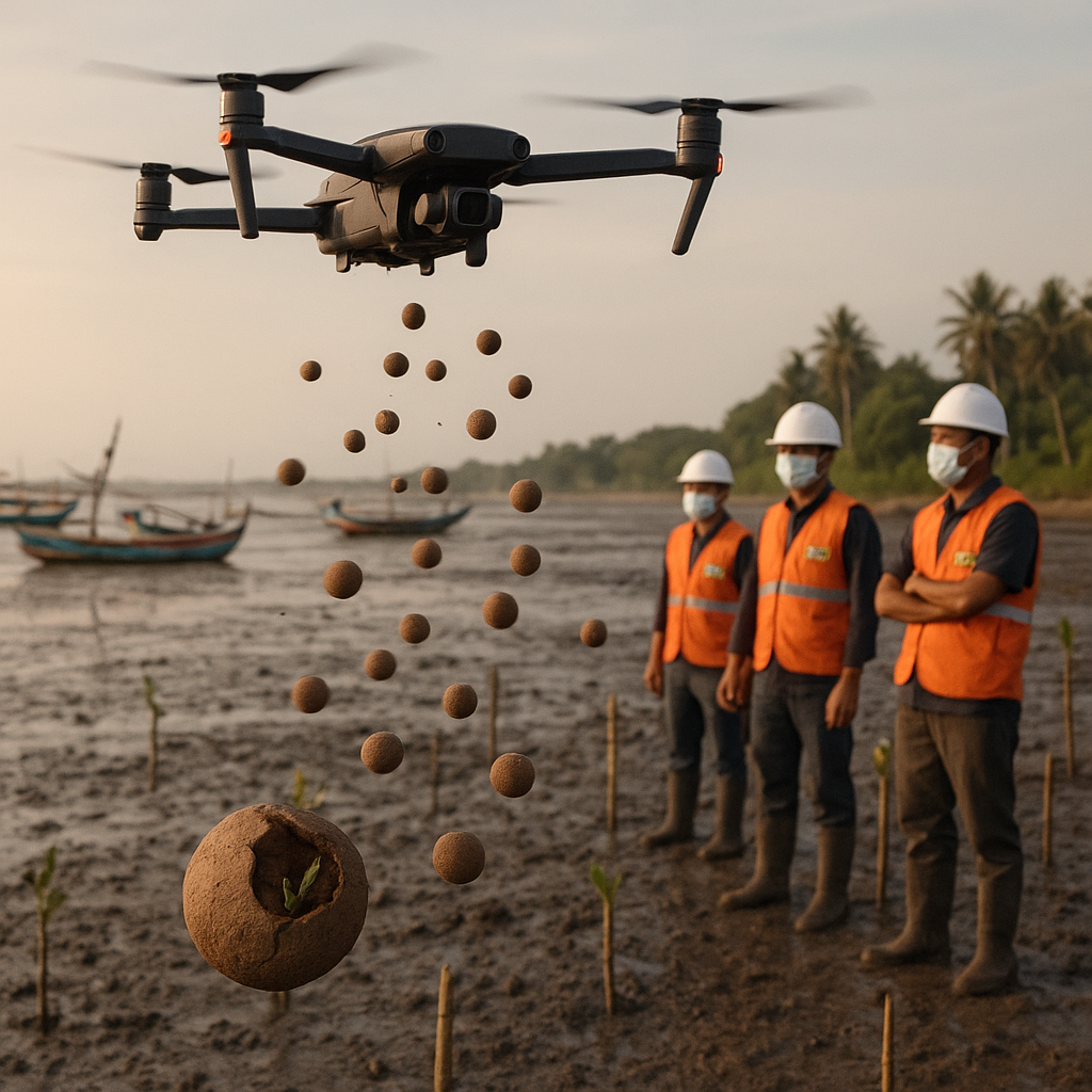 Drone Penebar Benih Mangrove Percepat Rehabilitasi Pesisir di Demak