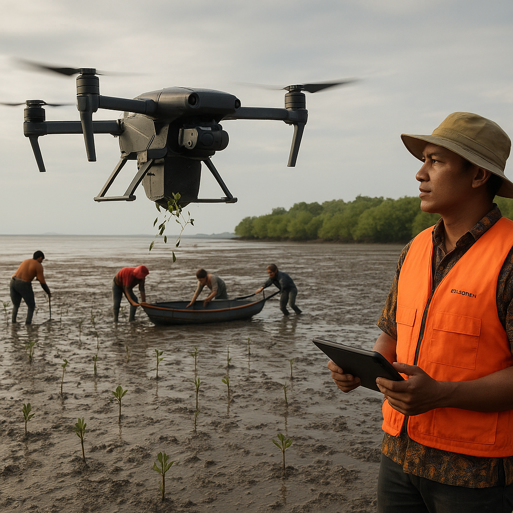 Drone Penanam Bibit: Teknologi Cepat untuk Restorasi Mangrove 200 Hektar di Jawa Timur