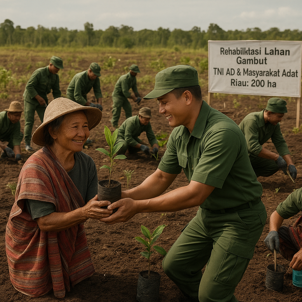 TNI AD dan Masyarakat Adat Kolaborasi Rehabilitasi Lahan Gambut di Riau dengan Agroforestri
