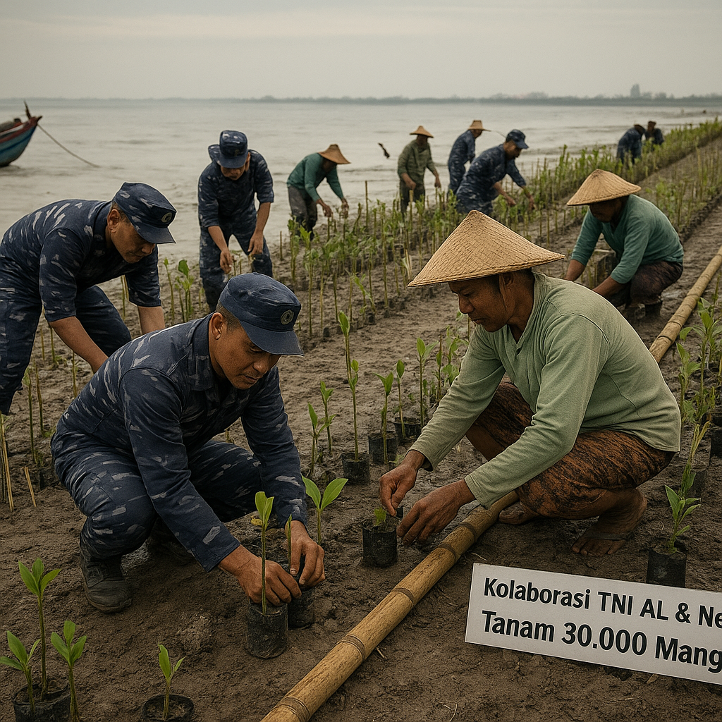 Kolaborasi TNI AL dan Nelayan Tanam Mangrove untuk Cegah Abrasi di Pantura Semarang