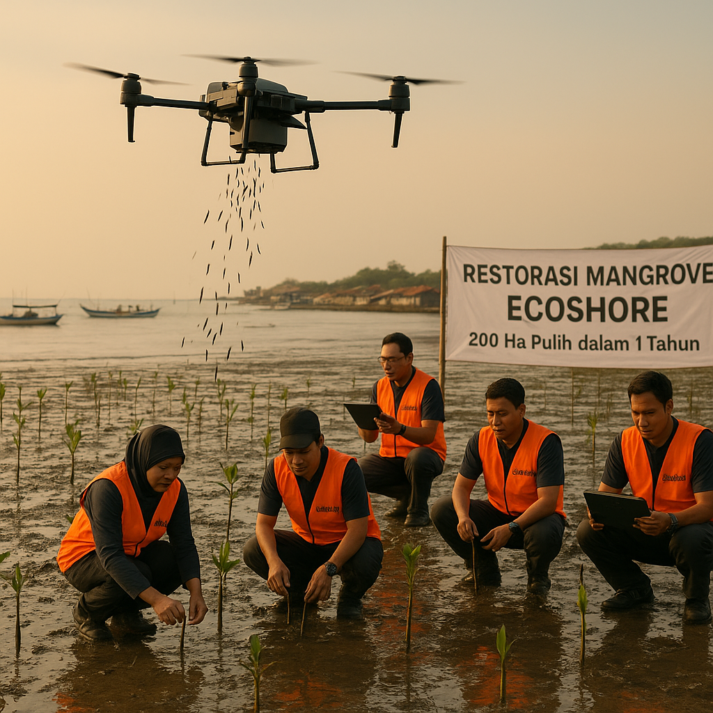 Drone Penanam Bibit Mangrove Pulihkan 200 Hektar Pesisir Jawa Timur dengan Efisiensi Tinggi