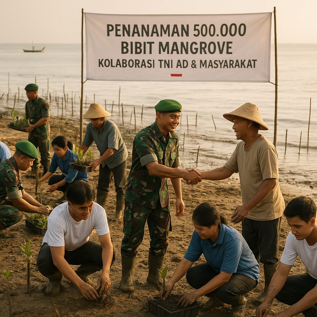 Kolaborasi TNI AD dan Masyarakat dalam Penanaman Mangrove di Pesisir Utara Jawa