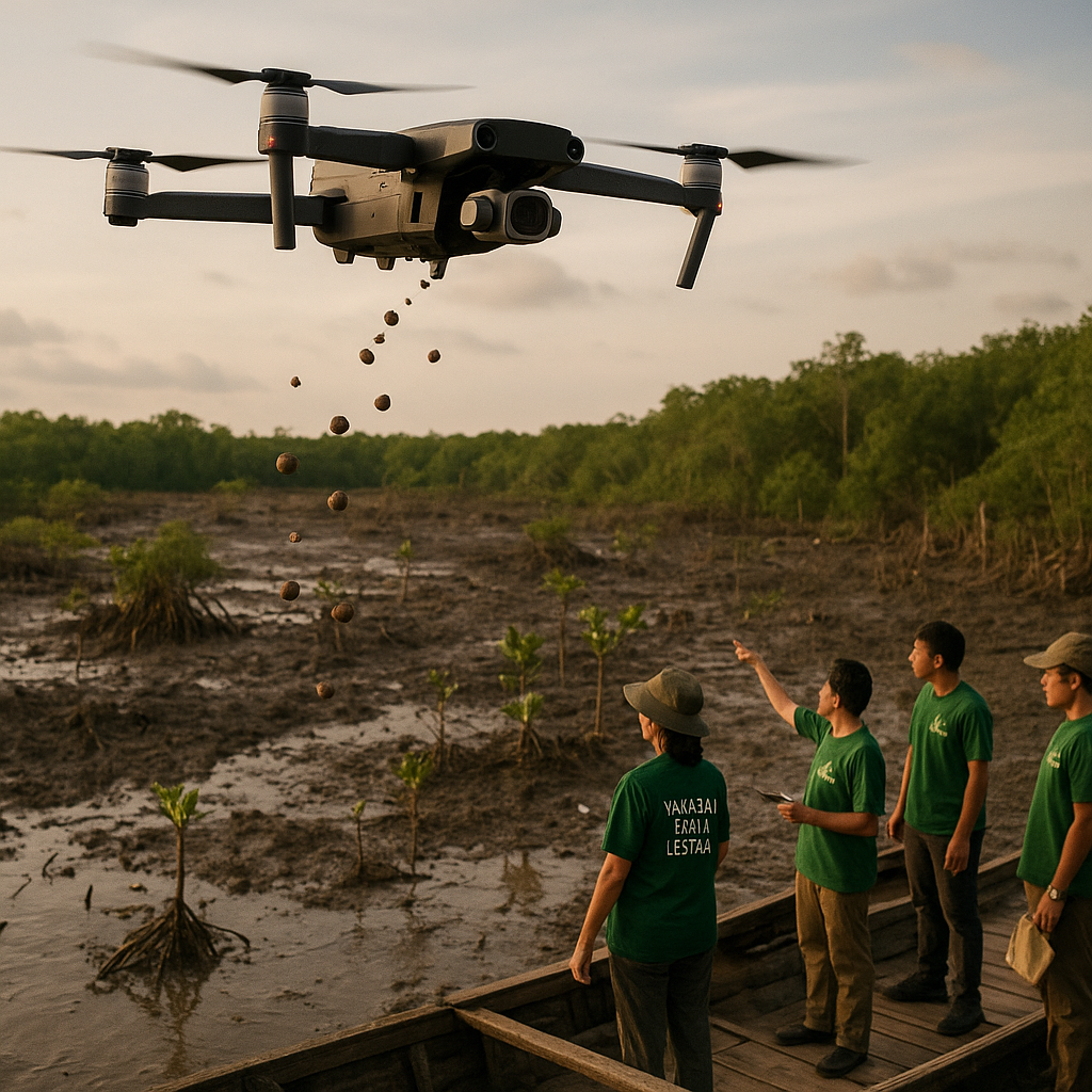 Drone Seed Bombing Restorasi Mangrove di Kalimantan Timur