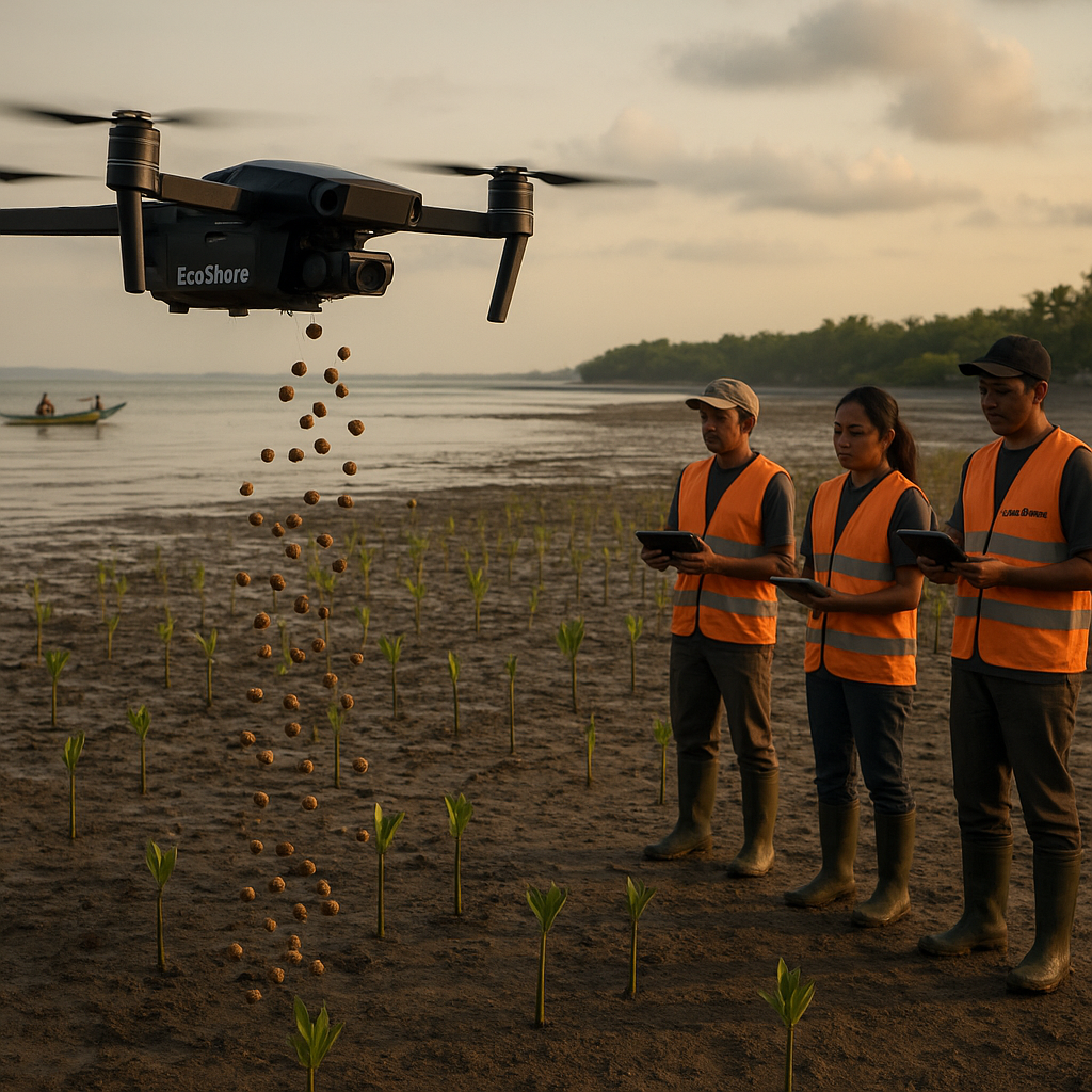 Drone Penanam Mangrove Pulihkan 200 Hektar Pesisir Jawa Timur dengan Efisiensi Tinggi