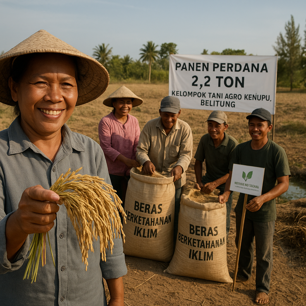 Panen Perdana 2,2 Ton Beras Berketahanan Iklim di Belitung Lewat Pertanian Cerdas