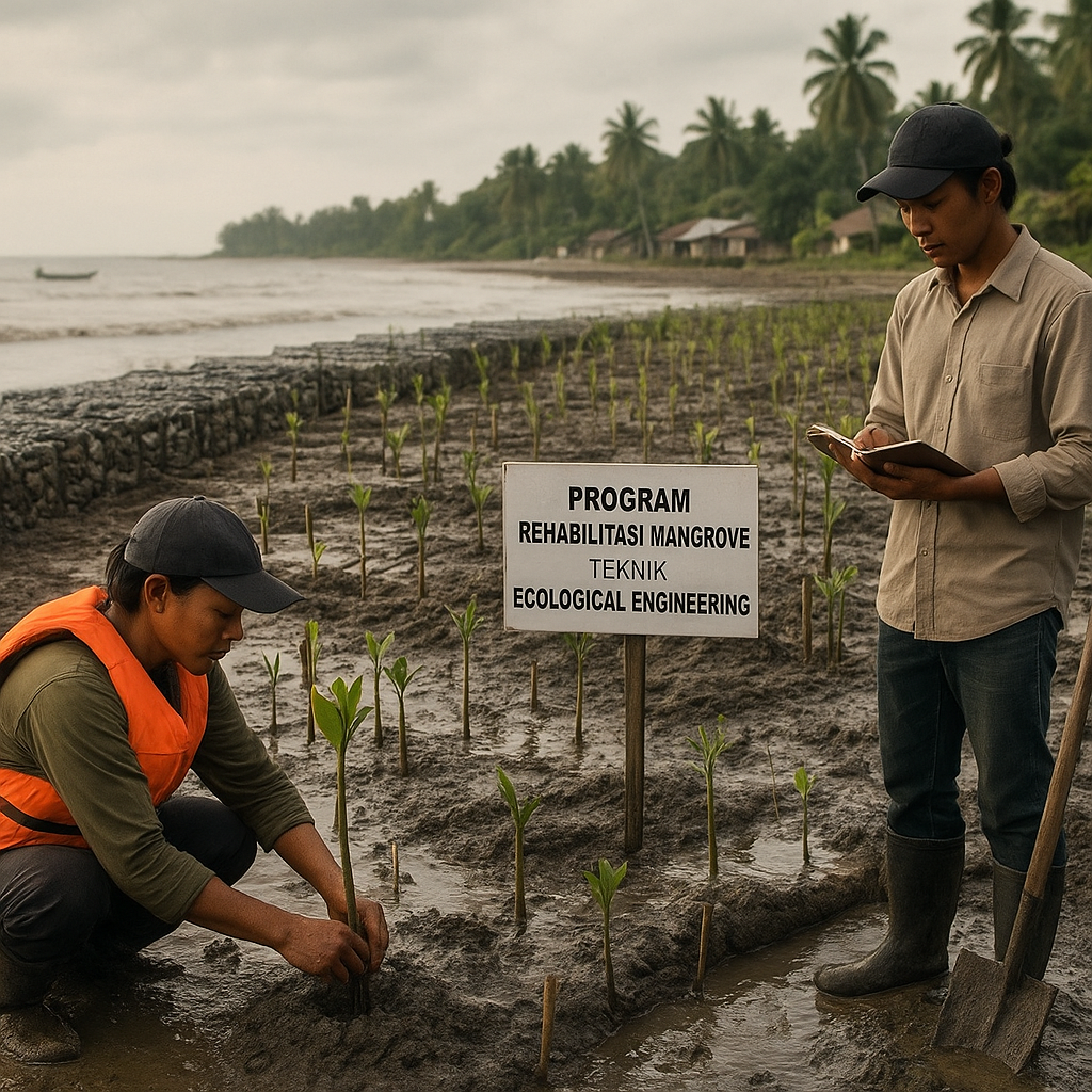 Program Rehabilitasi Mangrove dengan Teknik 'Ecological Engineering' untuk Mitigasi Abrasi dan Gelombang