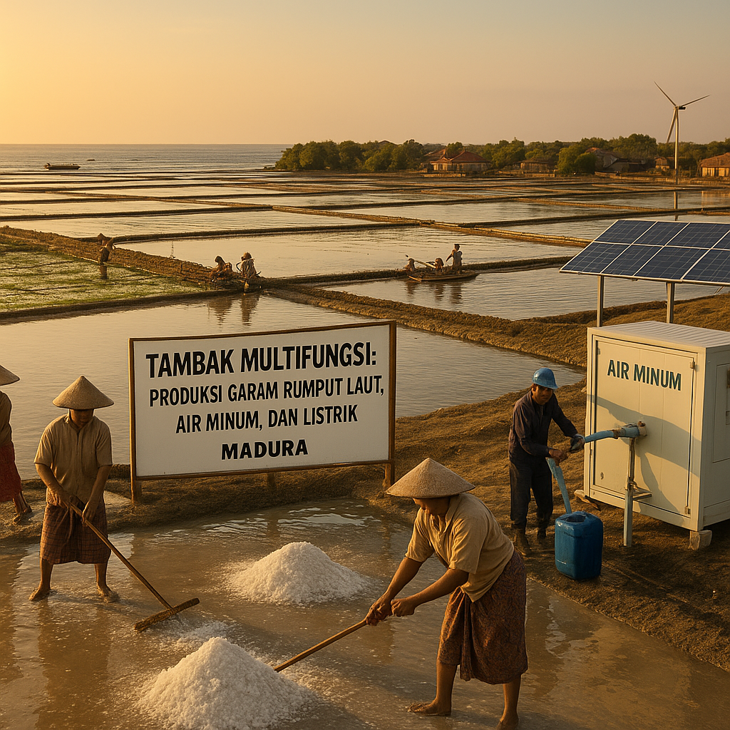 Tambak Multifungsi: Produksi Garam, Rumput Laut, Air Minum, dan Listrik