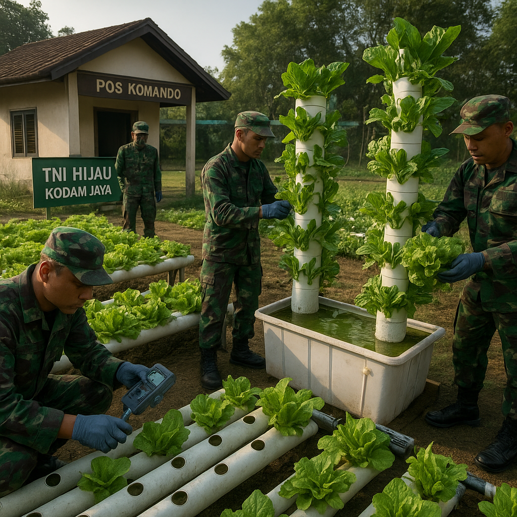 Tentara Ikut Garap Lahan Tidur dengan Teknik Hidroponik untuk Pasokan Pangan Pos Komando