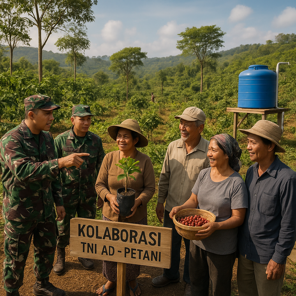 Kolaborasi TNI AD dengan Petani: Optimasi Lahan Perkebunan Kopi dengan Sistem Agroforestri dan Penampung Air Hujan