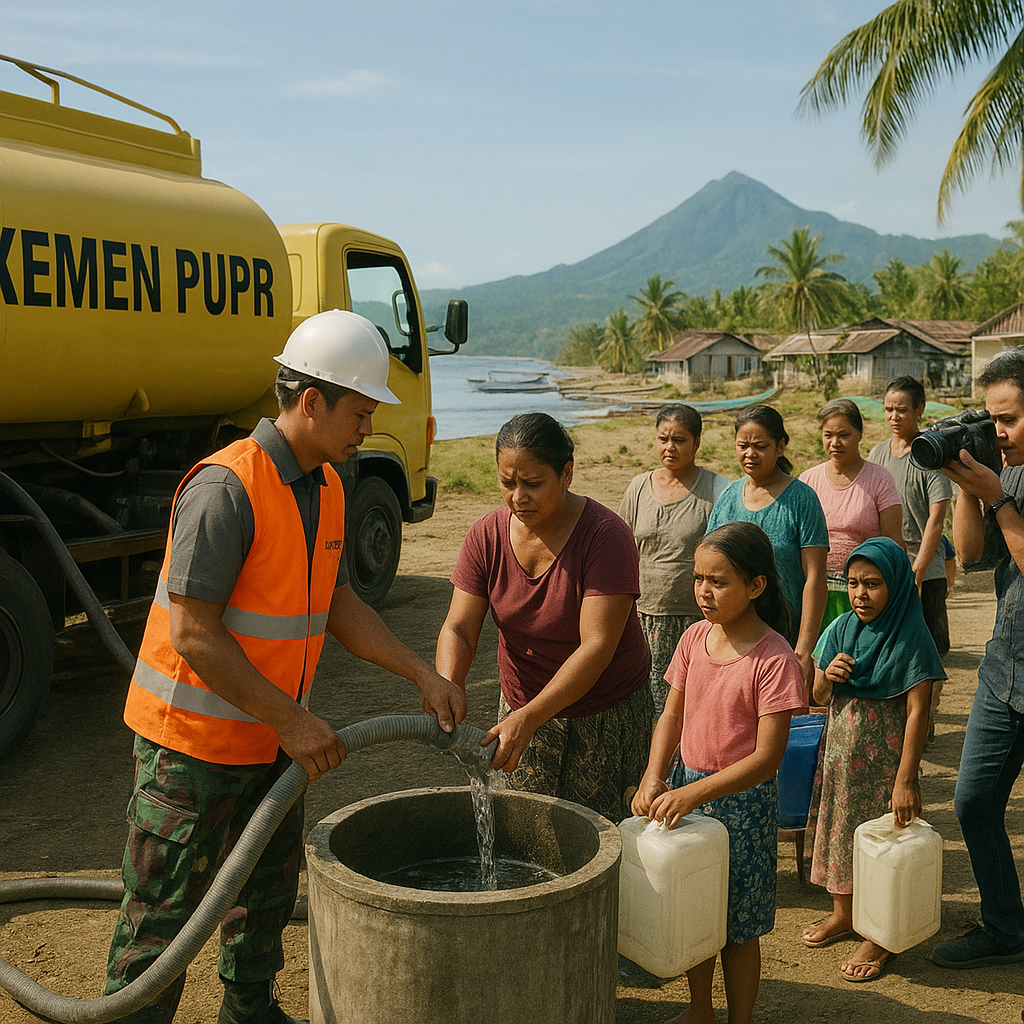 Kodam XIII/Merdeka dan Kemen PU Salurkan Air Bersih di Pulau Siau