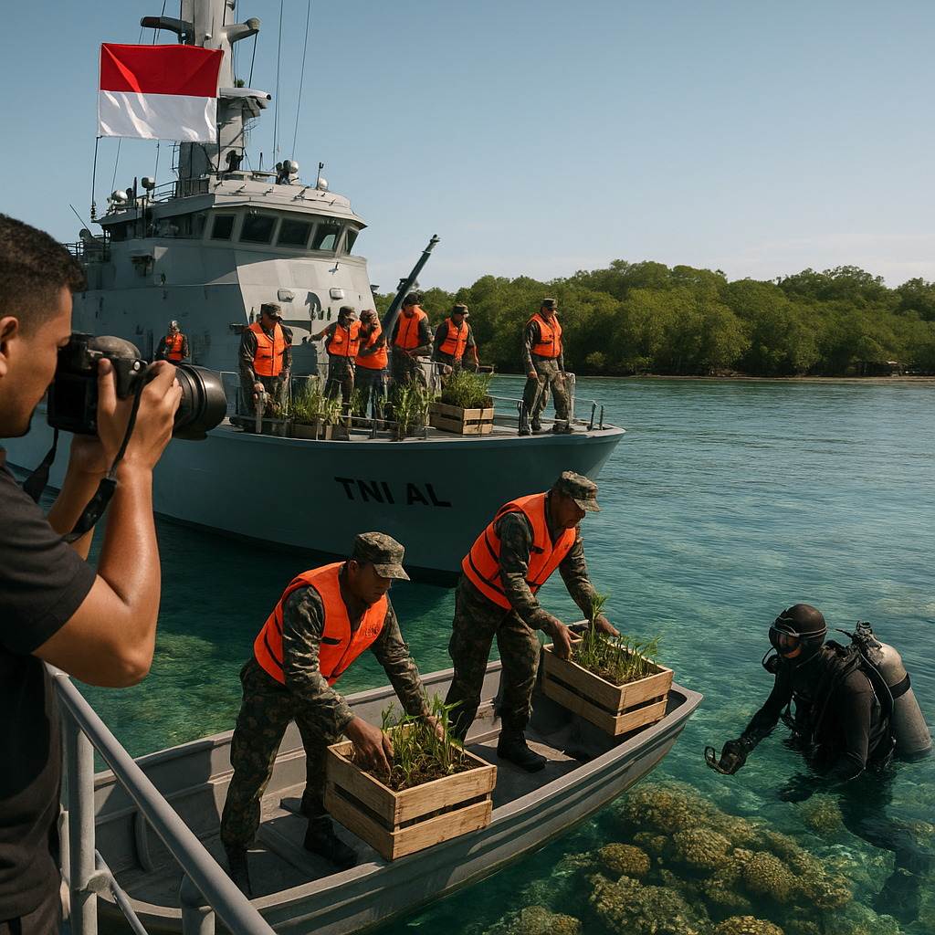 TNI AL Gunakan Kapal Perang Bantu Distribusi Bibit Mangrove dan Pemantauan Terumbu Karang