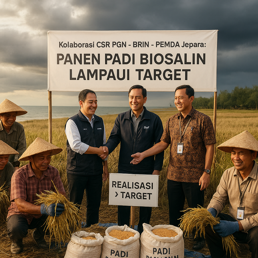 Kolaborasi CSR PGN-BRIN-Pemda: Panen Padi Biosalin Lampaui Target di Tengah Cuaca Ekstrem